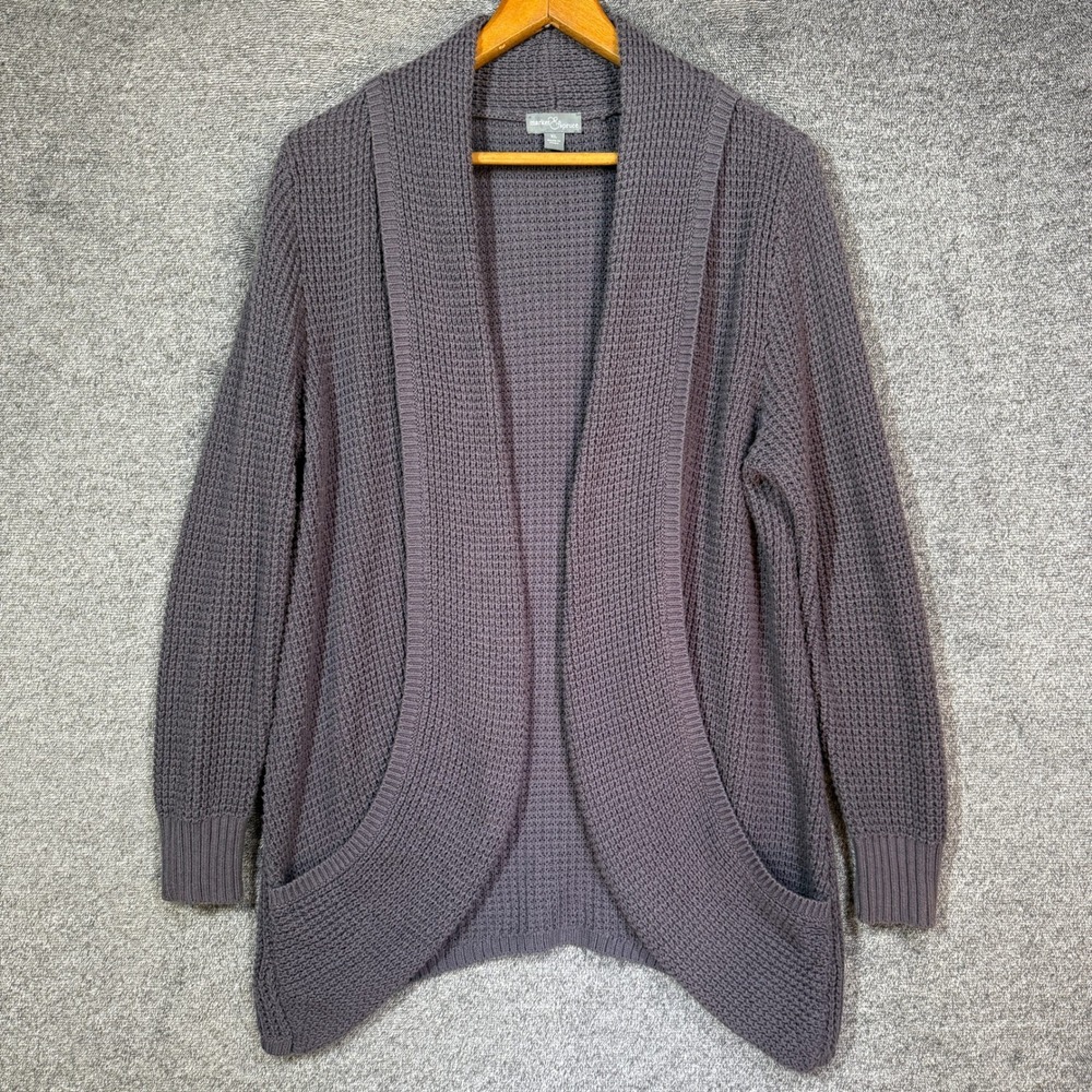 Market & Spruce Cardigan Sweater Womens XL Gray Waffle Knit Open Front